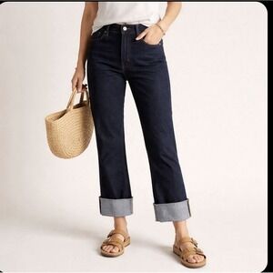 Pilcro Anthropologie Jeans Womens 31 Dark Wash Straight Crop Raw Hem Cuffed